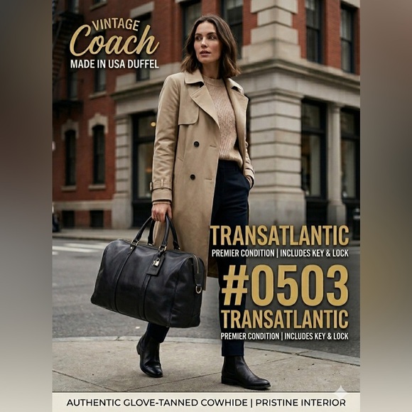 🔥Vintage COACH Black Leather Transatlantic Travel Duffel Bag #0503 - Made in USA - Picture 2 of 16